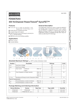 FDS6676AS datasheet - 30V N-Channel PowerTrench SyncFET