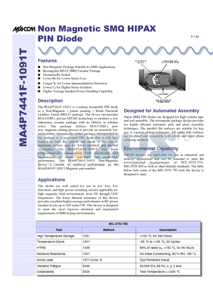 MA4P7441F-1091T datasheet - Non Magnetic SMQ HIPAX PIN Diode