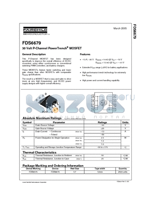 FDS6679_05 datasheet - 30 Volt P-Channel PowerTrench^ MOSFET