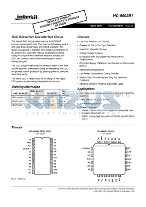 HC-5502B1 datasheet - SLIC Subscriber Line Interface Circuit