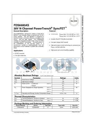 FDS6680AS datasheet - 30V N-Channel PowerTrench SyncFET