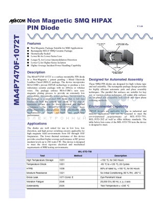 MA4P7470F-1072T datasheet - Non Magnetic SMQ HIPAX PIN Diode