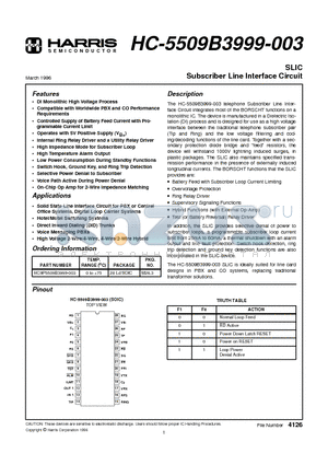 HC-5509B datasheet - SLIC Subscriber Line Interface Circuit