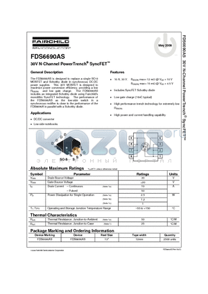 FDS6690AS datasheet - 30V N-Channel PowerTrench^ SyncFET