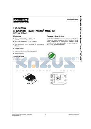 FDS6692A datasheet - N-Channel PowerTrench MOSFET 30V, 9A, 11.5mOhm