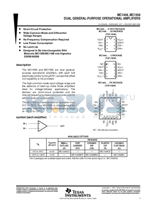 MC1458 datasheet - DUAL GENERAL-PURPOSE OPERATIONAL AMPLIFIERS