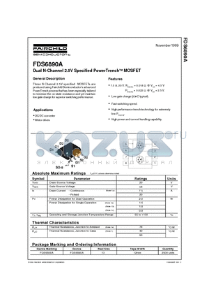 FDS6890A datasheet - Dual N-Channel 2.5V Specified PowerTrenchTM MOSFET