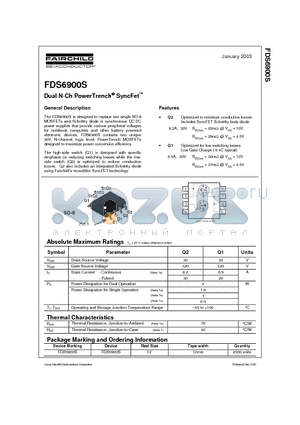 FDS6900S datasheet - Dual N-Ch PowerTrench SyncFet