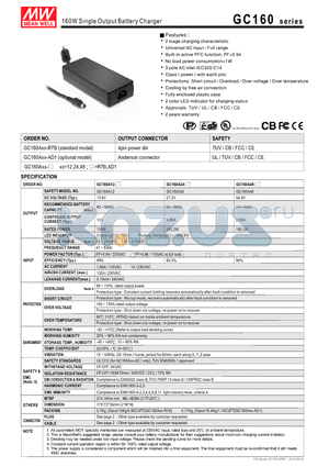 GC160 datasheet - 160W Single Output Battery Charger