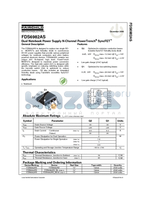 FDS6982AS datasheet - Dual Notebook Power Supply N-Channel PowerTrench SyncFET