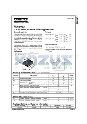FDS6982 datasheet - Dual N-Channel, Notebook Power Supply MOSFET