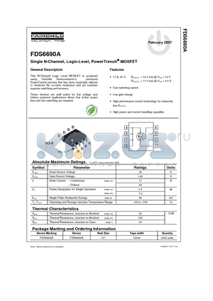 FDS6690A datasheet - Single N-Channel, Logic Level, PowerTrenchTM MOSFET