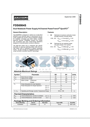 FDS6984S datasheet - Dual Notebook Power Supply N-Channel PowerTrench SyncFET