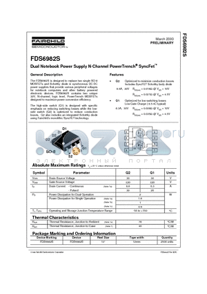 FDS6982S datasheet - Dual Notebook Power Supply N-Channel PowerTrench SyncFet