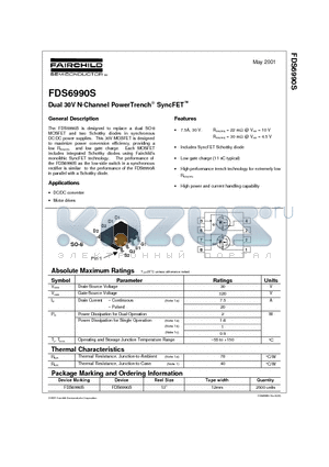 FDS6990 datasheet - Dual 30V N-Channel PowerTrench SyncFET