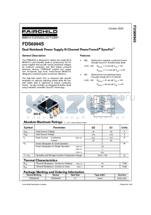 FDS6994S datasheet - Dual Notebook Power Supply N-Channel PowerTrench SyncFET