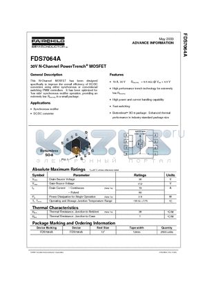 FDS7064A datasheet - 30V N-Channel PowerTrench MOSFET