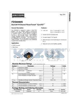 FDS6990S datasheet - Dual 30V N-Channel PowerTrench SyncFET