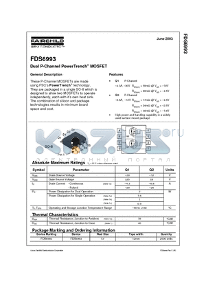 FDS6993 datasheet - Dual P-Channel PowerTrench MOSFET