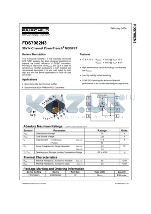 FDS7082N3 datasheet - 30V N-Channel PowerTrench MOSFET