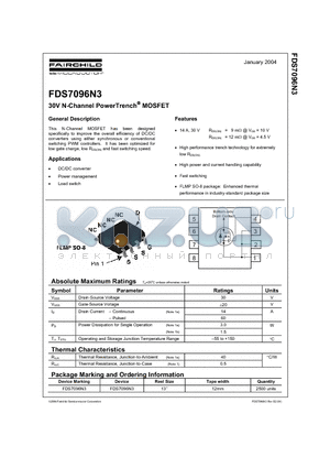 FDS7096N datasheet - 30V N-Channel PowerTrench MOSFET