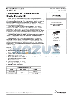 MC146010 datasheet - Low Power CMOS Photoelectric Smoke Detector IC