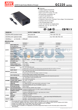 GC220A12 datasheet - 220W Single Output Battery Charger