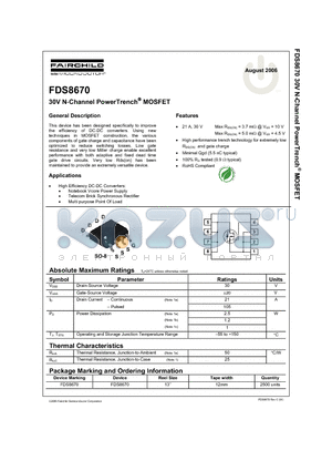 FDS8670 datasheet - 30V N-Channel PowerTrench MOSFET