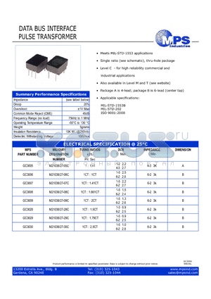 GC3007 datasheet - Single ratio (see schematic), thru-hole package