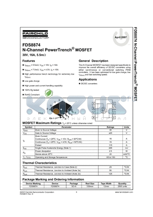 FDS8874_07 datasheet - N-Channel PowerTrench MOSFET