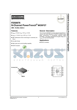 FDS8876_07 datasheet - N-Channel PowerTrench^ MOSFET 30V, 12.5A, 8.2mY