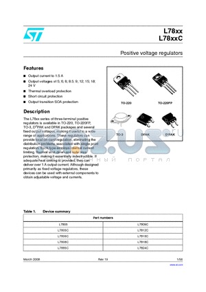 L7809CV datasheet - Positive voltage regulators