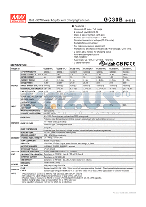 GC30B-0 datasheet - 16.8 ~ 30W Power Adaptor with Charging Function