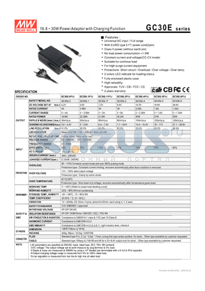 GC30E-11 datasheet - 16.8 ~ 30W Power Adaptor with Charging Function