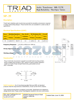MIL-T-27E datasheet - high reliability audio transformers