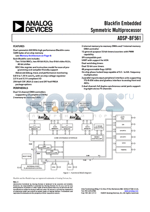 ADSP-BF561SKBCZ600 datasheet - Blackfin Embedded Symmetric Multi-Processor