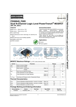 FDS8949_10 datasheet - Dual N-Channel Logic Level PowerTrench^ MOSFET