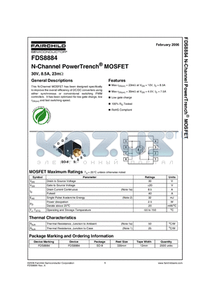 FDS8884 datasheet - N-Channel PowerTrench MOSFET 30V, 8.5A, 23mOhm