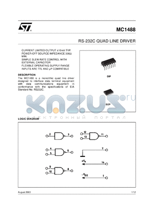 MC1488D1013TR datasheet - RS-232C QUAD LINE DRIVER