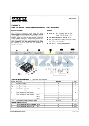 FDS8947A datasheet - Dual P-Channel Enhancement Mode Field Effect Transistor