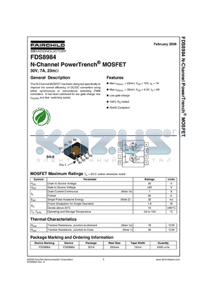FDS8984 datasheet - N-Channel PowerTrench MOSFET 30V, 7A, 23mOhm
