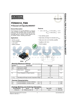 FDS9431A datasheet - P-Channel 2.5V Specified MOSFET