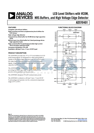 ADSY8401 datasheet - LCD Level Shifters with VCOM, NRS Buffers, and High Voltage Edge Detector