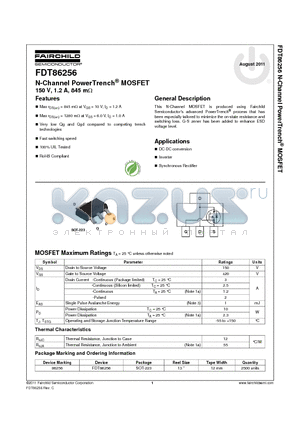 FDT86256 datasheet - N-Channel PowerTrench^ MOSFET 150 V, 1.2 A, 845 mY