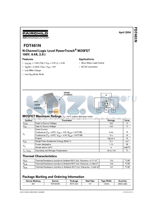 FDT461N datasheet - N-Channel Logic Level PowerTrench MOSFET