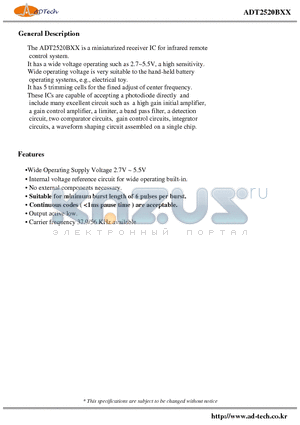 ADT2520BXX datasheet - Miniaturized receiver IC for infrared remote control system