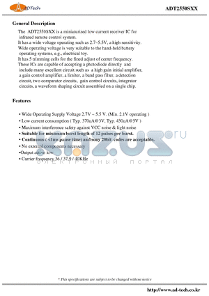 ADT2550SXX datasheet - Miniaturized low current receiver IC for infrared remote control system