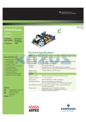 LPS42-M datasheet - Medical safety approvals