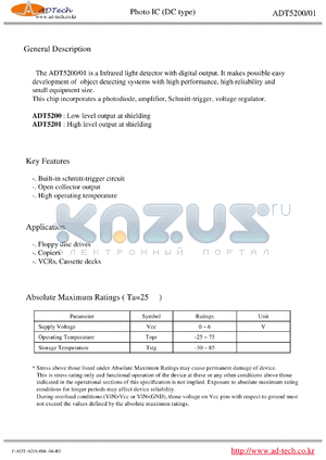 ADT5201 datasheet - Infrared light detector with digital output