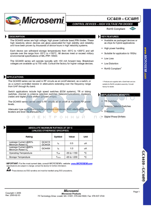 GC4410 datasheet - CONTROL DEVICES - HIGH VOLTAGE PIN DIODES